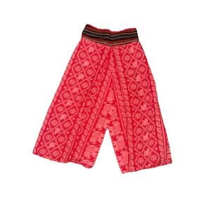 Women Pull On Red Wide Leg Pants S Festival  Mosaic Boho Cropped Hippie Cotton